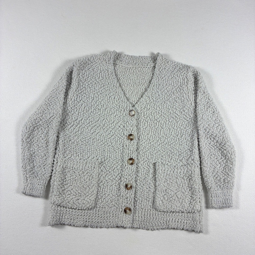 Popcorn Knit Button Front Cardigan Sweater Sage Gray Cozy Dreams Cottagecore L